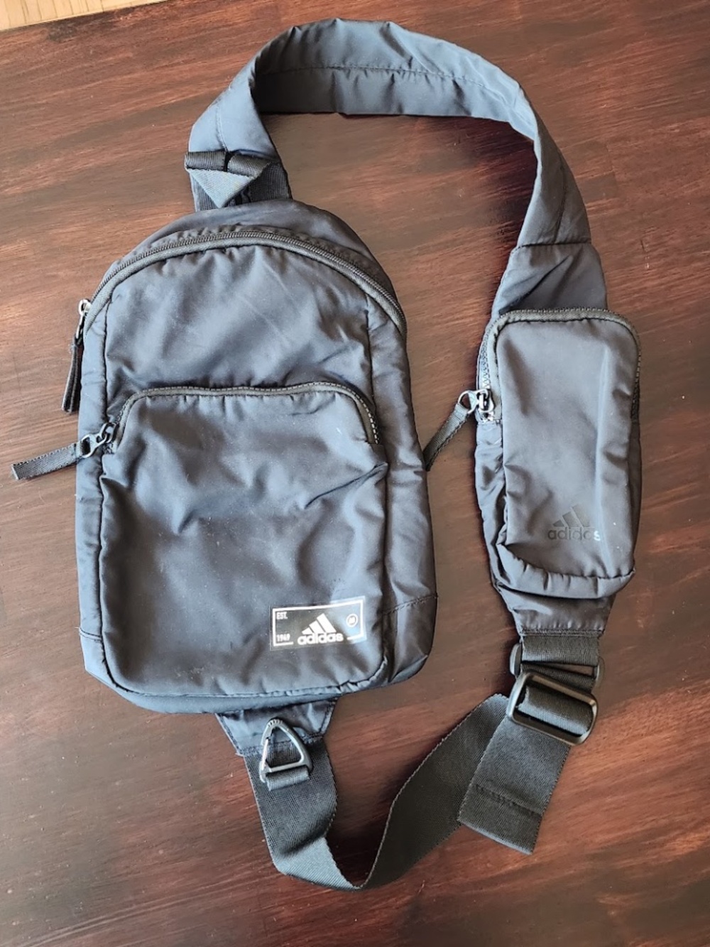 Adidas Black Crossbody Sling Bag Multi Pocket Streetwear Everyday Bag